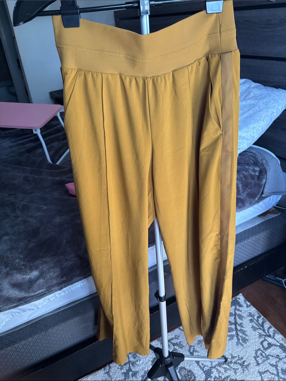 Athleta Mustard Nolita Wide-Leg Pull-On Pants with Side Stripe
